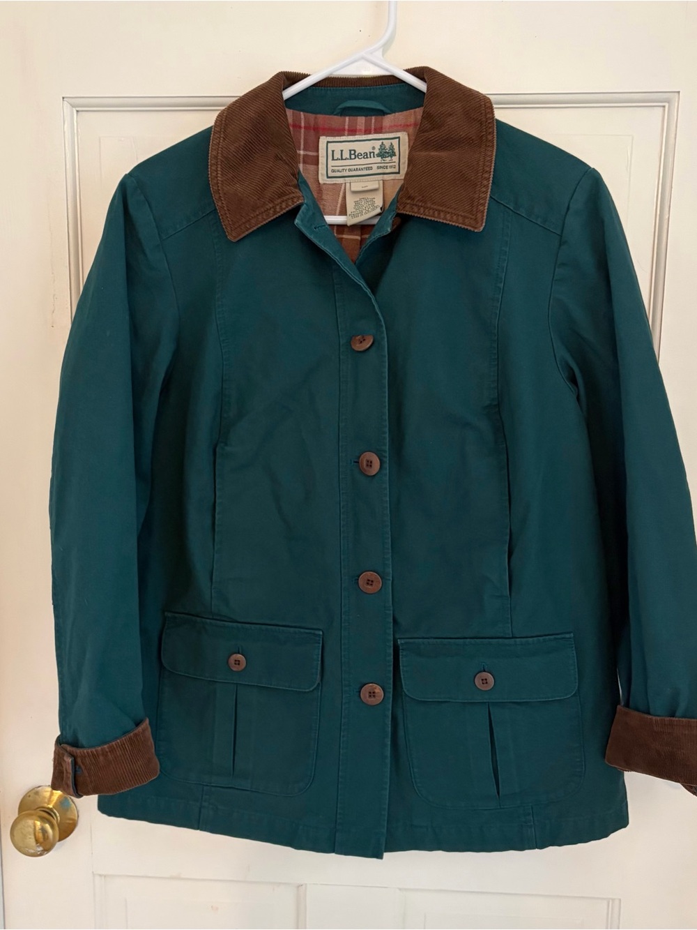 LL Bean XS Petite Women's Adirondack Barn Coat, Emerald Flannel-Lined New no tag